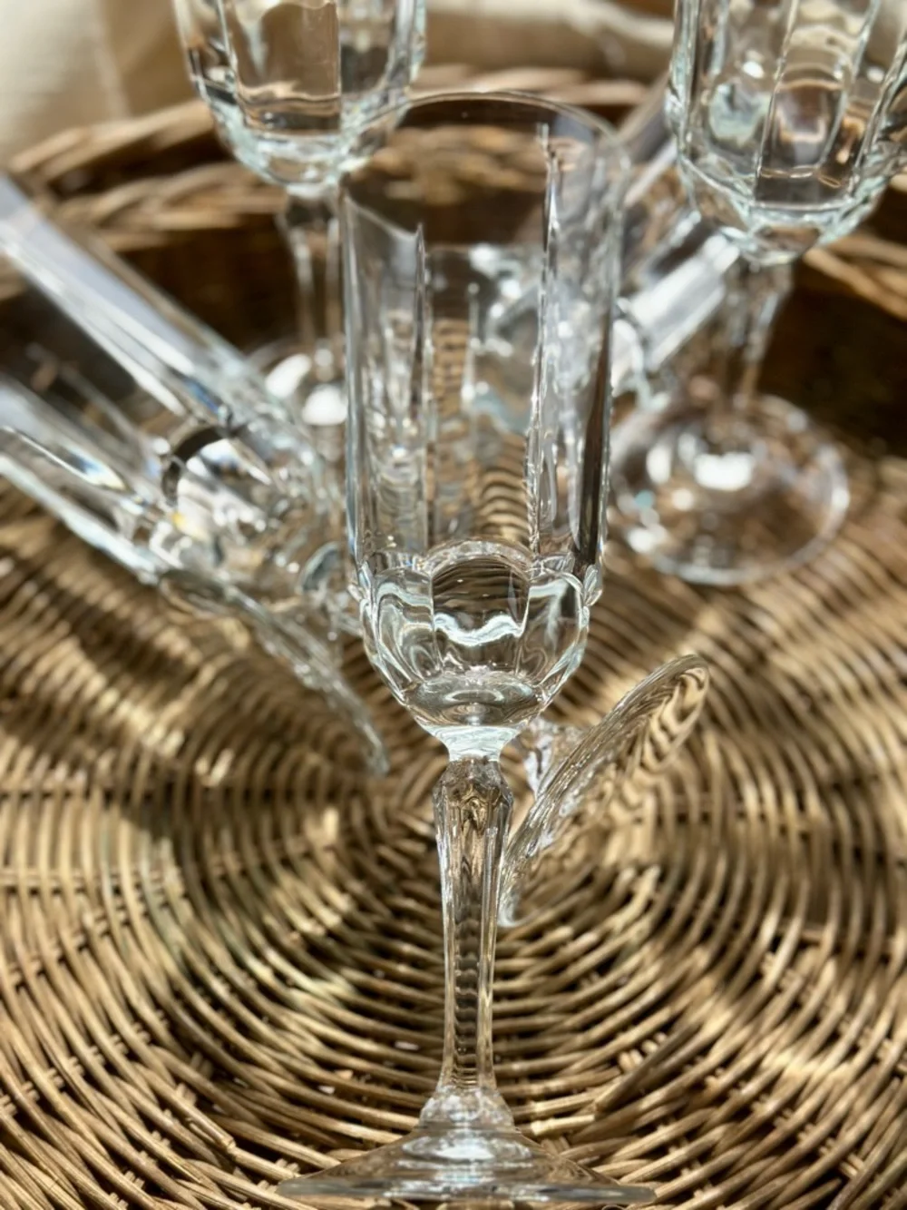 Vintage Style Champagne Flutes Paneled Glass Set of 5
